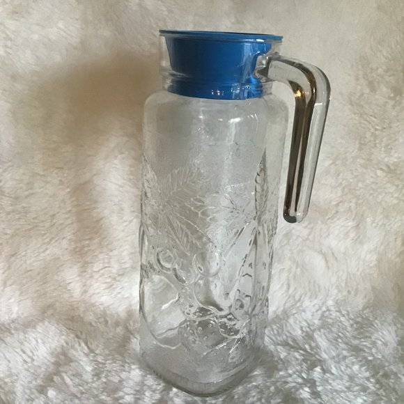 Vintage Arcoroc Glass Pitcher Raised Fruit Design - Picture 2 of 7